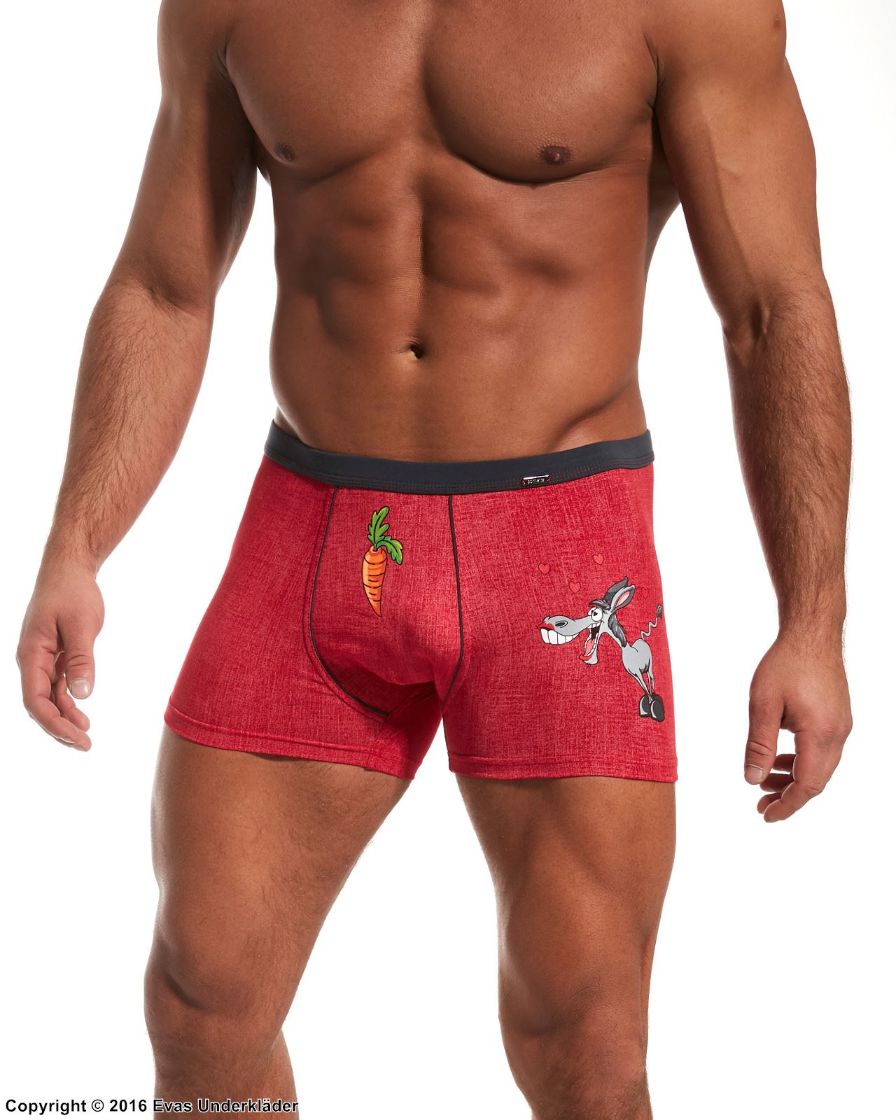 Boxershorts, esel, hjerter, gulrot